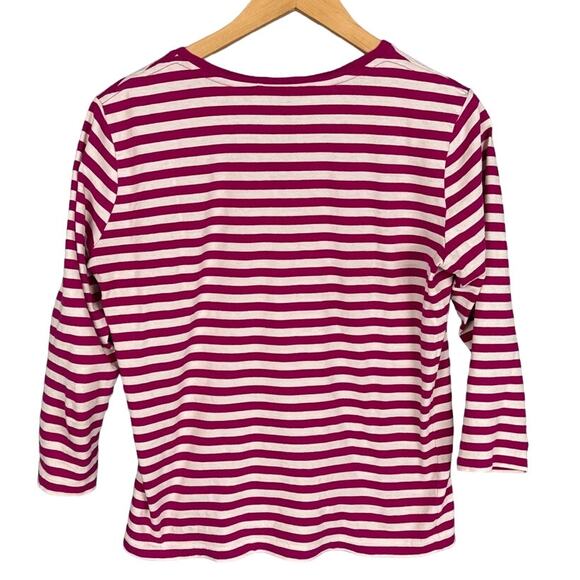 Ralph Lauren Sport Women's Striped V-Neck Top Pink White 3/4 Sleeve M Preppy - Picture 2 of 8